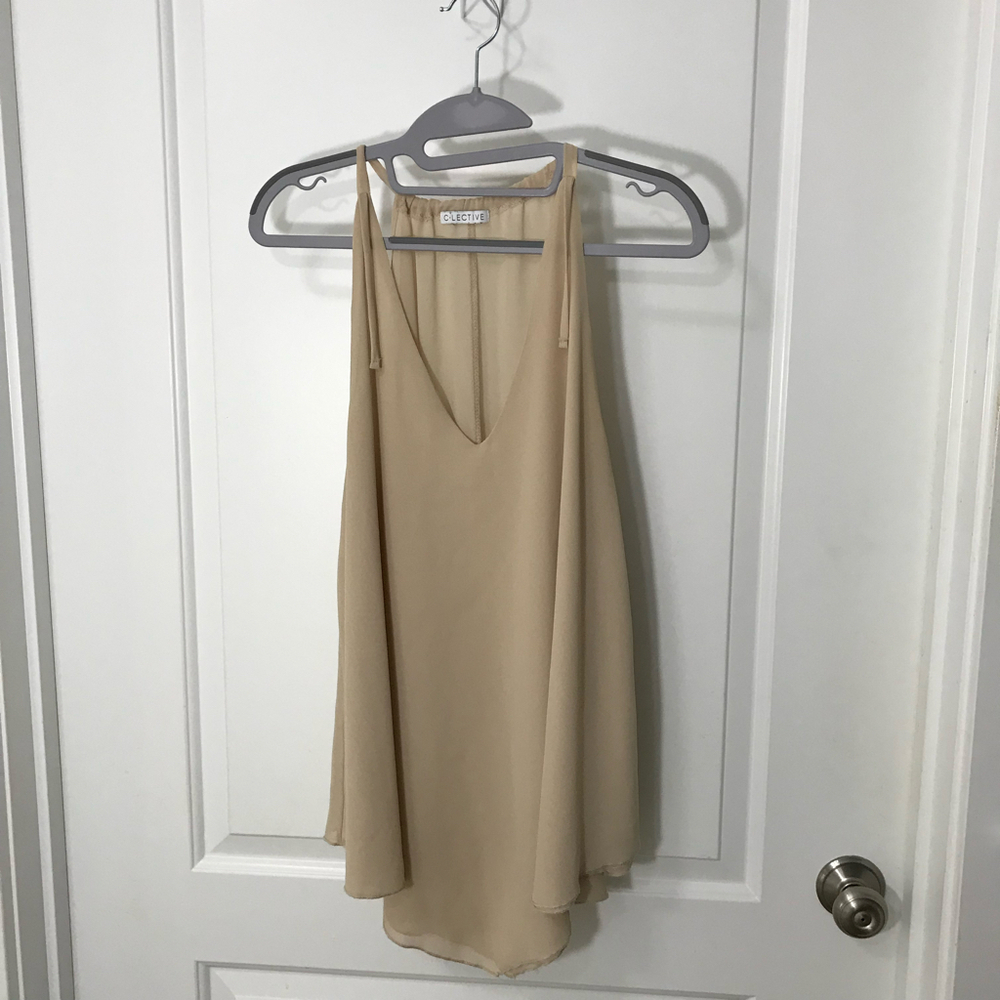 C’Lective Beige V-Neck Sleeveless Top Size L
